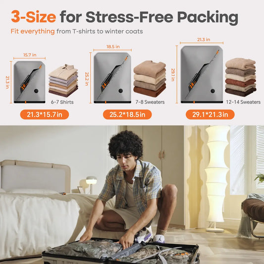 Wireless Vacuum Pump Set, 20 Pack Compression Storage Bags, Space Saving for Clothes & Blankets, Home Travel Use