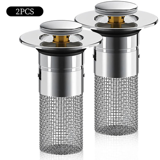 Stainless Steel Rustproof Tub Drain Stopper – Brass Pop-Up Bouncing Core with Mesh Filter