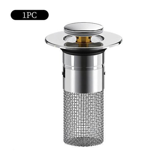 Stainless Steel Rustproof Tub Drain Stopper – Brass Pop-Up Bouncing Core with Mesh Filter
